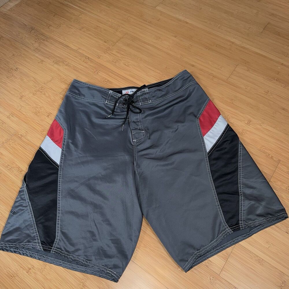 VTG Anchor Blue Board Shorts Mens 36x11 Grey Red Black Y2k Grunge Swim Trunks